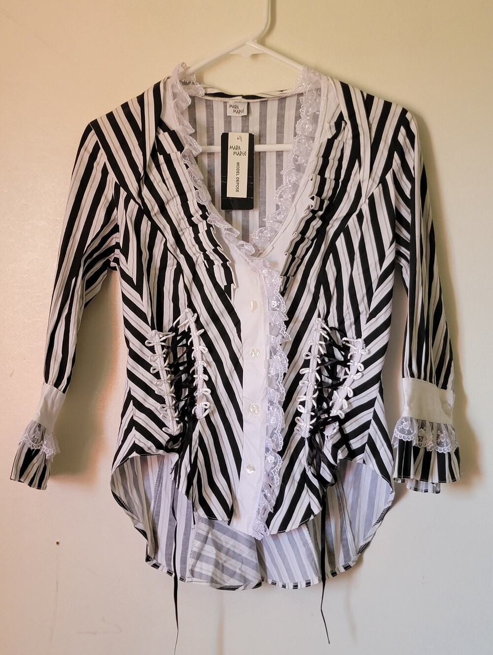 Vtg Mara Margo Striped Victorian Goth Corset Top NWT Y2K 90s Whimsigoth Sz S